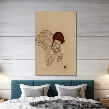 Nudo Femminile Accovacciato Egon Schiele esh75 quadro stampato su tela