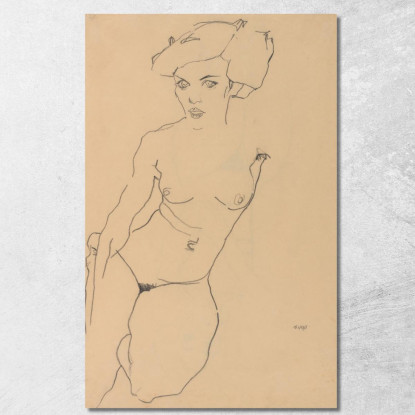 Nudo Femminile Inginocchiato Egon Schiele esh77 quadro stampato su tela