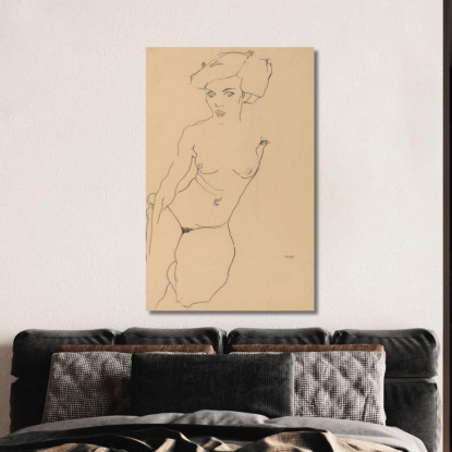 Nudo Femminile Inginocchiato Egon Schiele esh77 quadro stampato su tela