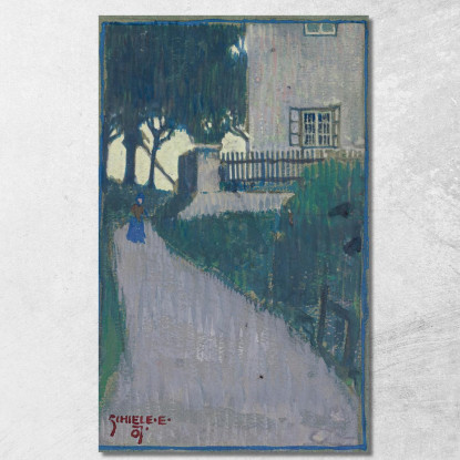 Paesaggio Con Casa Alberi E Figura Femminile Egon Schiele esh82 quadro stampato su tela