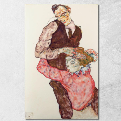 Amanti Egon Schiele esh90 quadro stampato su tela