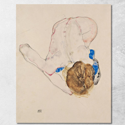 Nudo Con Calze Blu Piegandosi In Avanti Egon Schiele esh109 quadro stampato su tela