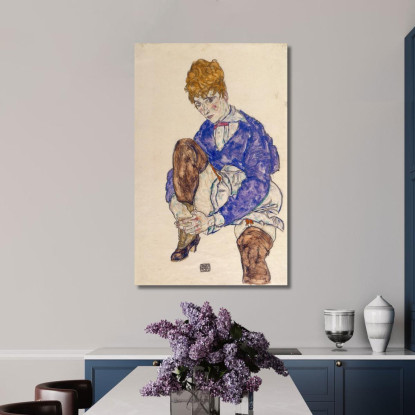 Ritratto Della Moglie Dell’Artista Seduta Tenendo La Gamba Destra Egon Schiele esh126 quadro stampato su tela