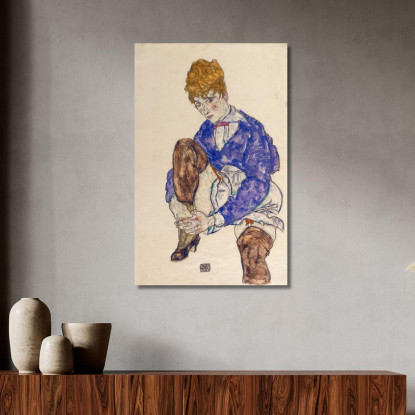 Ritratto Della Moglie Dell’Artista Seduta Tenendo La Gamba Destra Egon Schiele esh126 quadro stampato su tela