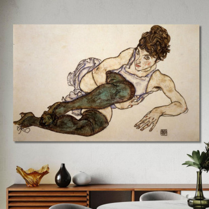 Donna Sdraiata Con Calze Verdi Egon Schiele esh136 quadro stampato su tela
