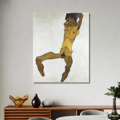 Autoritratto Maschile Nudo Seduto Egon Schiele esh145 quadro stampato su tela