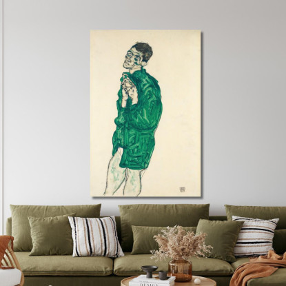 Autoritratto In Camicia Verde Con Occhi Chiusi Egon Schiele esh153 quadro stampato su tela
