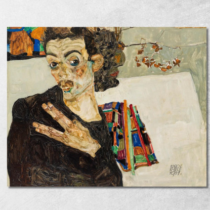 Autoritratto Con Vaso Nero E Dita Aperte Egon Schiele esh155 quadro stampato su tela