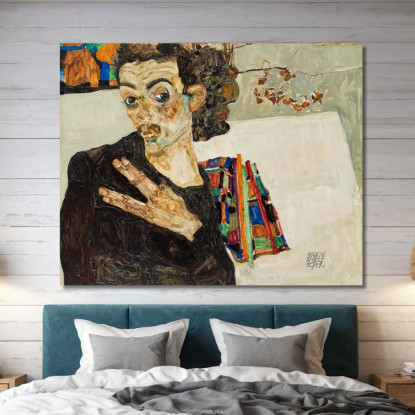 Autoritratto Con Vaso Nero E Dita Aperte Egon Schiele esh155 quadro stampato su tela