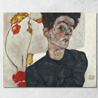 Autoritratto Con Pianta Di Lanterna Cinese Egon Schiele esh156 quadro stampato su tela