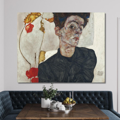 Autoritratto Con Pianta Di Lanterna Cinese Egon Schiele esh156 quadro stampato su tela