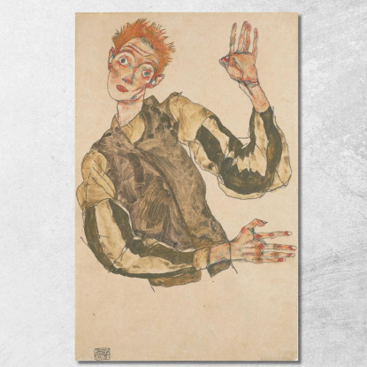 Autoritratto Con Maniche A Righe Egon Schiele esh160 quadro stampato su tela