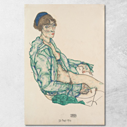 Seminudo Seduto Con Fascia Per Capelli Blu Egon Schiele esh163 quadro stampato su tela