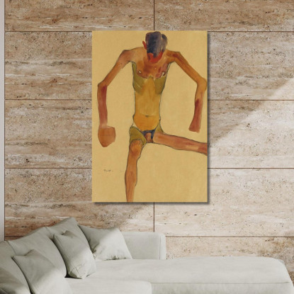 Nudo Maschile Seduto Con Testa Abbassata Egon Schiele esh167 quadro stampato su tela