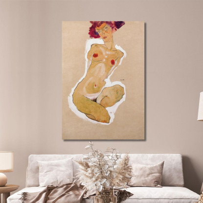 Nudo Femminile Accovacciato Egon Schiele esh173 quadro stampato su tela