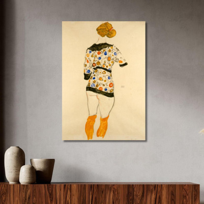 Donna In Piedi Con Camicetta A Motivi Egon Schiele esh179 quadro stampato su tela