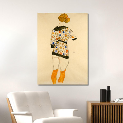 Donna In Piedi Con Camicetta A Motivi Egon Schiele esh179 quadro stampato su tela