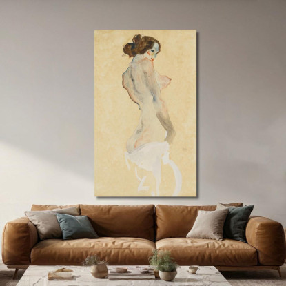 Nudo In Piedi Con Drappo Bianco Egon Schiele esh181 quadro stampato su tela