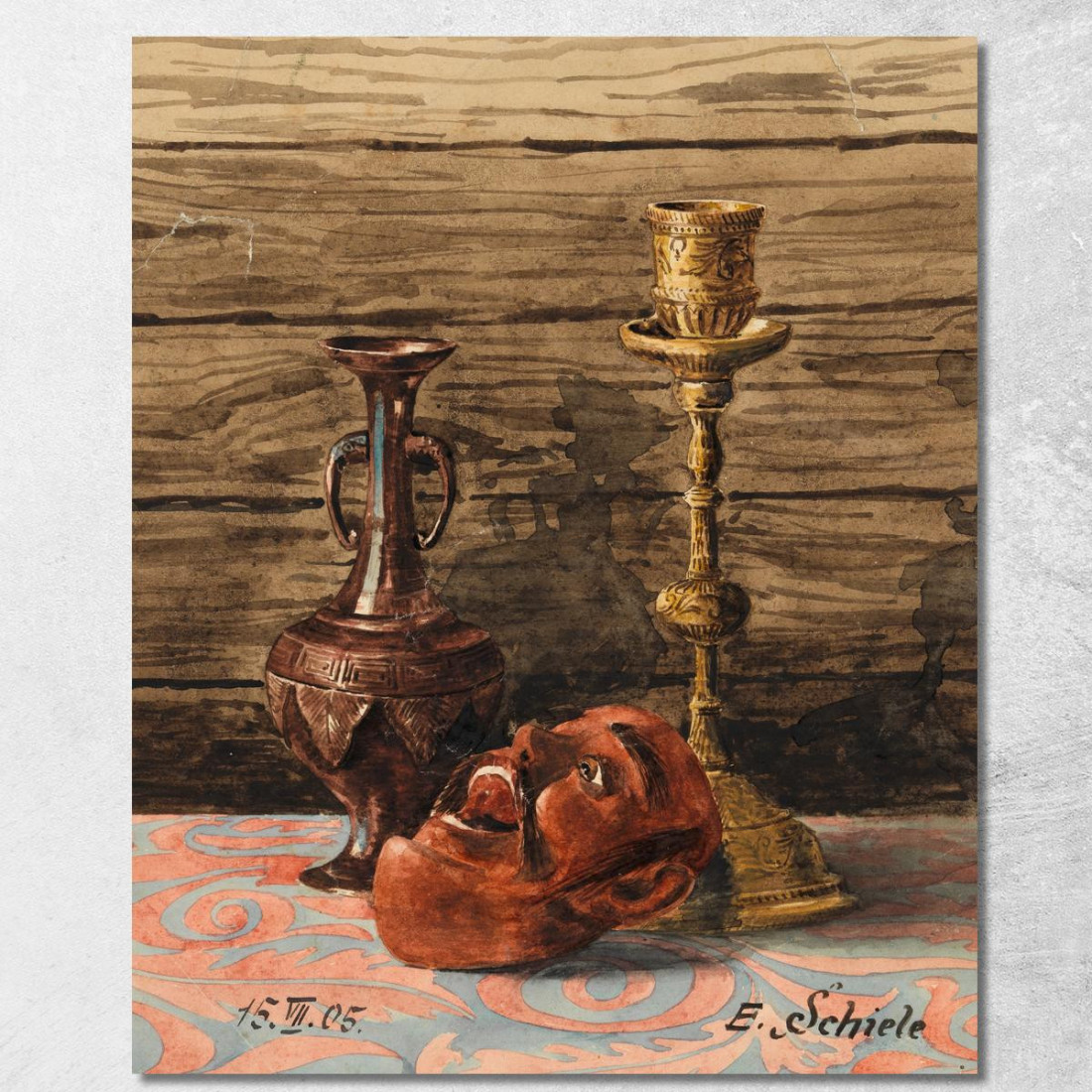 Natura Morta Con Candelabro Vaso E Maschera Egon Schiele esh185 quadro stampato su tela Natura Morta Con Candelabro Vaso E Maschera Egon Schiele esh185 quadro stampato su tela