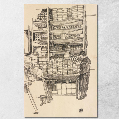 Deposito Di Rifornimenti Con Lavoratore Civile A Vienna Schottenfeldgasse Egon Schiele esh189 quadro stampato su tela