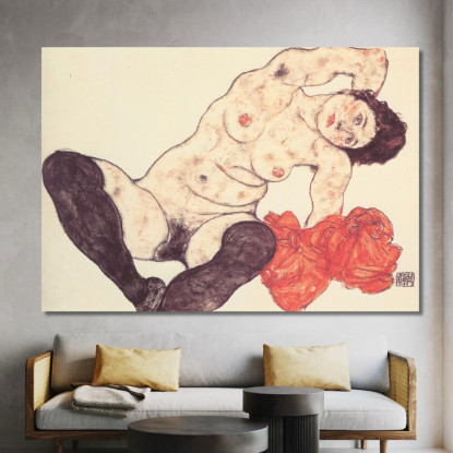 Nudo Femminile Con Asciugamano Giallo Egon Schiele esh203 quadro stampato su tela