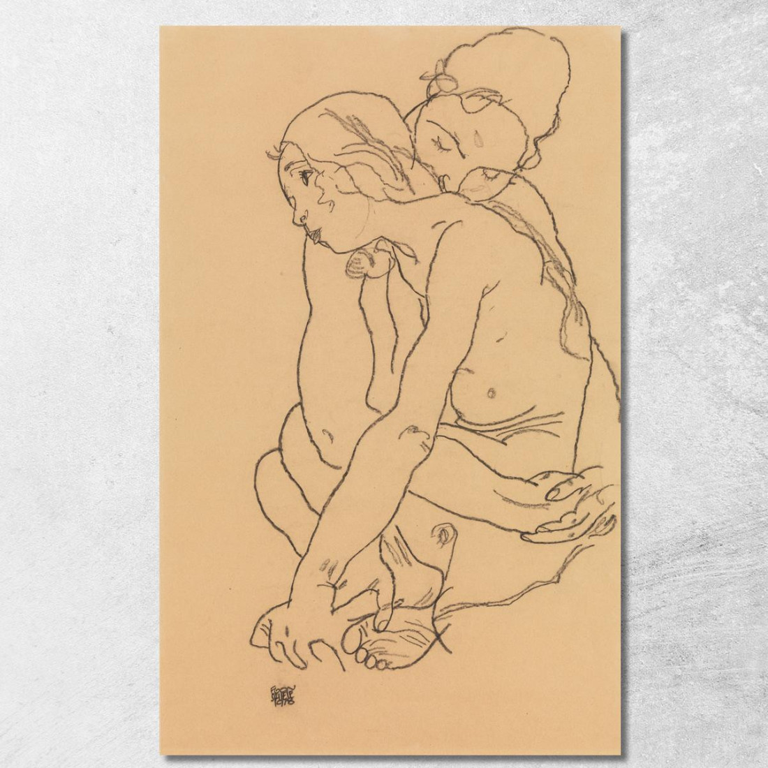 Donna E Ragazza Che Si Abbracciano Egon Schiele esh205 quadro stampato su tela