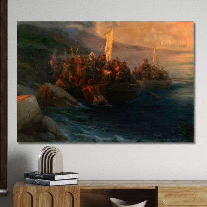 Lo Sbarco Di Cristoforo Colombo Con I Compagni Su Tre Scialuppe Ivan Konstantinovich Aivazovsky ika42 quadro stampato su tela