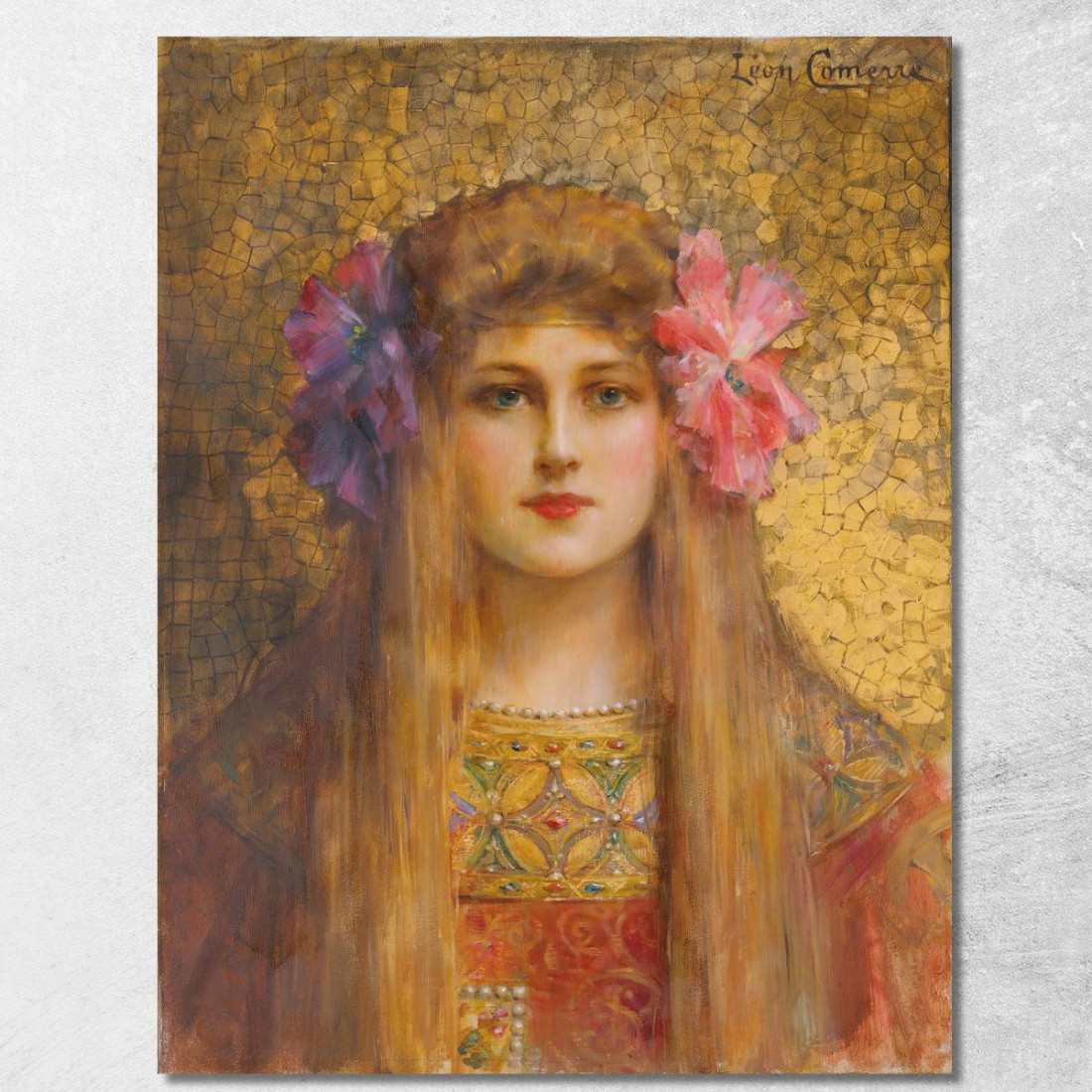 Ritratto Di Donna Con Turbante Fiorito Léon François Comerre lfc21 quadro stampato su tela Ritratto Di Donna Con Turbante Fiorito Léon François Comerre lfc21 quadro stampato su tela