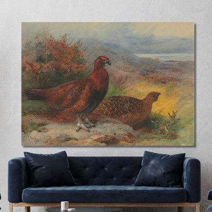 Una Coppia Di Pernici Rosse In Un Paesaggio Archibald Thorburn ath11 quadro stampato su tela