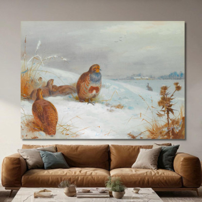Tempi Difficili: Pernici E Una Lepre Archibald Thorburn ath54 quadro stampato su tela