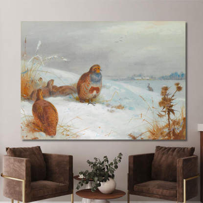 Tempi Difficili: Pernici E Una Lepre Archibald Thorburn ath54 quadro stampato su tela