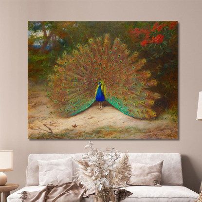 Pavone E Farfalla Del Pavone Archibald Thorburn ath76 quadro stampato su tela