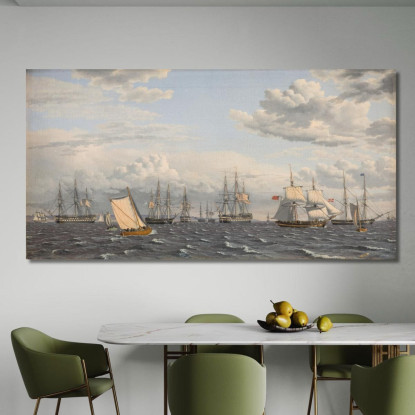Una Flotta Russa All'Ancora Vicino A Elsinore Christoffer Wilhelm Eckersberg cwe5 quadro stampato su tela