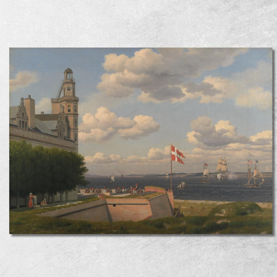 Una Vista Verso La Costa Svedese Dalle Mura Del Castello Di Kronborg Christoffer Wilhelm Eckersberg cwe10 quadro stampato su te