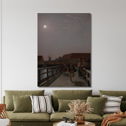 Langebro Copenaghen Al Chiaro Di Luna Con Figure In Movimento Christoffer Wilhelm Eckersberg cwe34 quadro stampato su tela