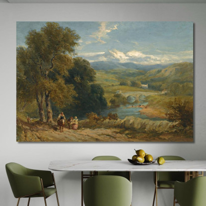 Paesaggio Con Una Vista Lontana Dell'Abbazia Di Bolton Yorkshire E Del Fiume Wharfe David Cox dcx27 quadro stampato su tela