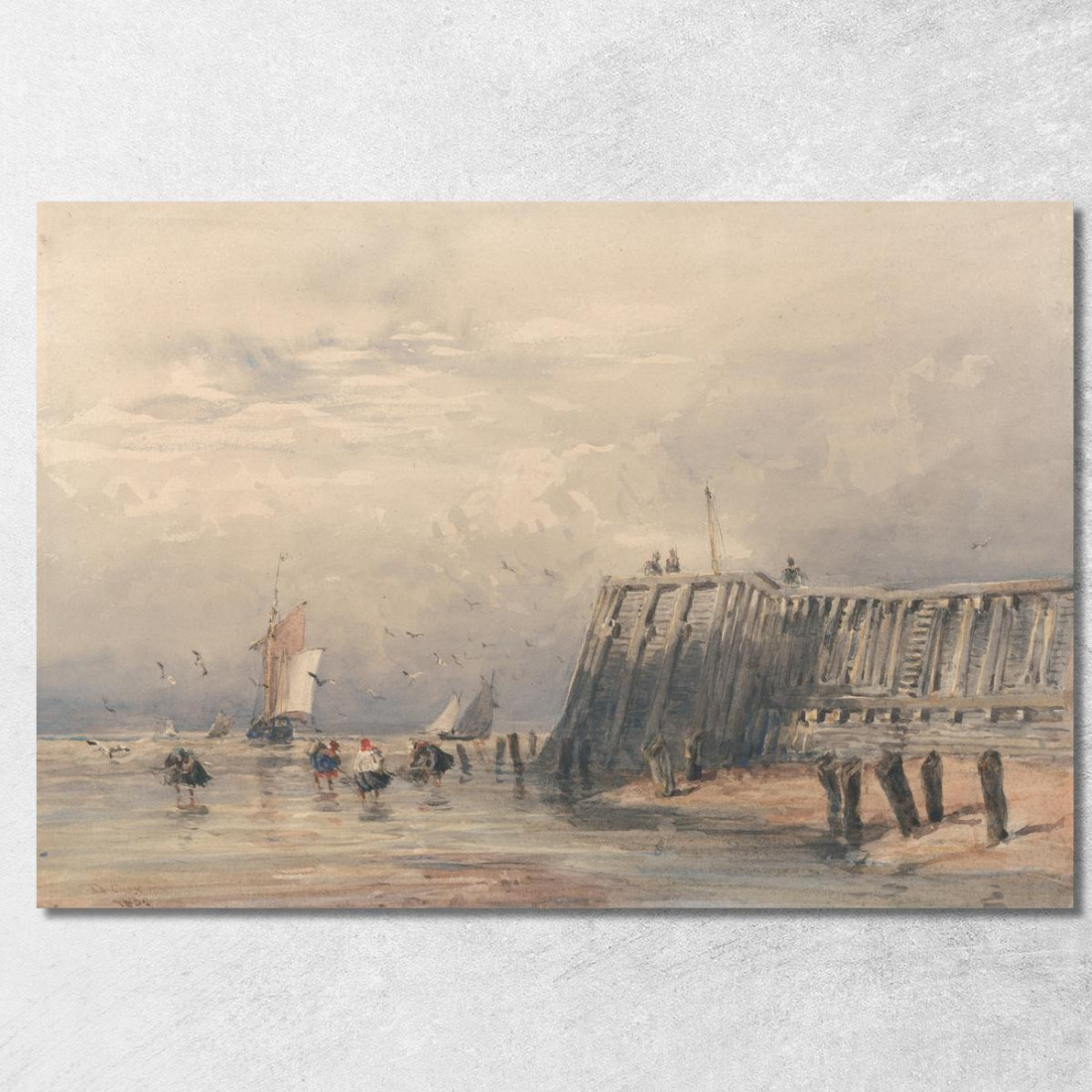 Barche A Vela E Pescatori Di Gamberetti Al Largo Di Un Molo David Cox dcx42 quadro stampato su tela Barche A Vela E Pescatori Di Gamberetti Al Largo Di Un Molo David Cox dcx42 quadro stampato su tela