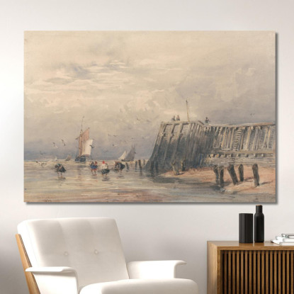 Barche A Vela E Pescatori Di Gamberetti Al Largo Di Un Molo David Cox dcx42 quadro stampato su tela