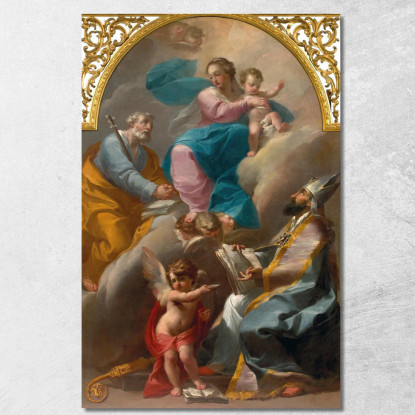 La Sacra Famiglia Con Sant'Agostino Gaetano Gandolfi ggn13 quadro stampato su tela