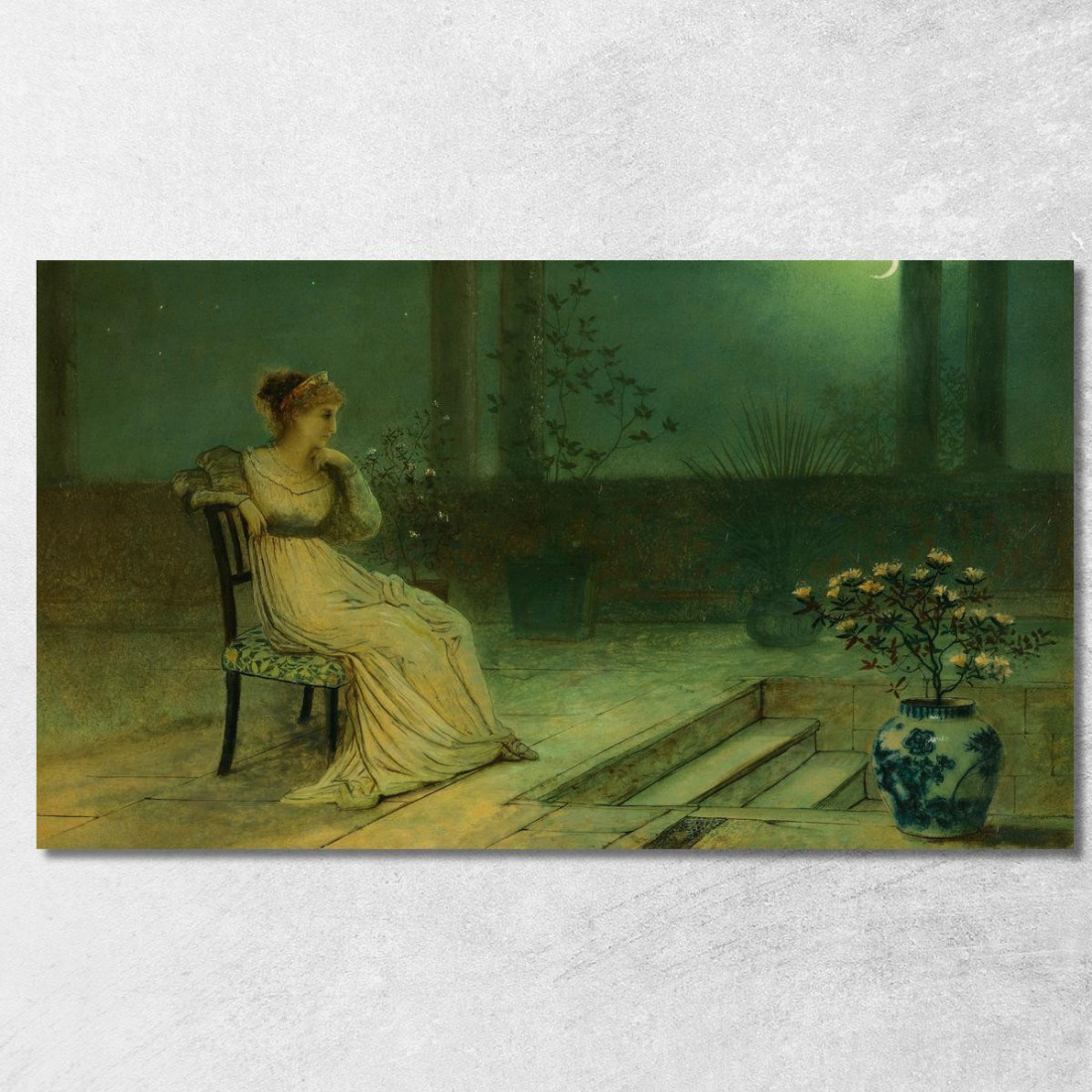 Una Fanciulla Classica Seduta Su Una Terrazza Al Chiaro Di Luna John Atkinson Grimshaw jag1 quadro stampato su tela Una Fanciulla Classica Seduta Su Una Terrazza Al Chiaro Di Luna John Atkinson Grimshaw jag1 quadro stampato su tela