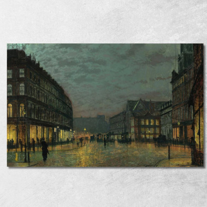 Boar Lane Leeds Al Chiarore Dei Lampioni John Atkinson Grimshaw jag23 quadro stampato su tela