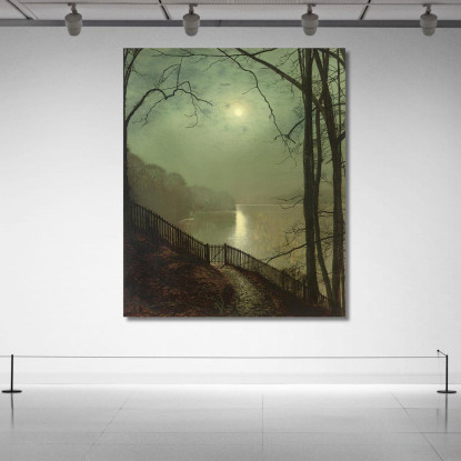 Chiaro Di Luna Sul Lago Roundhay Park Leeds John Atkinson Grimshaw jag45 quadro stampato su tela