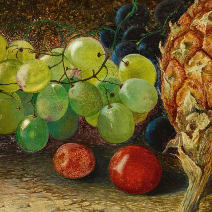 Natura Morta Con Ananas Uva Noci E Prugne John Atkinson Grimshaw jag67 quadro stampato su tela