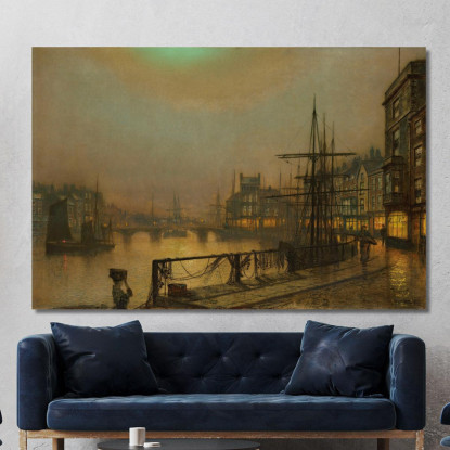 Whitby Di Notte John Atkinson Grimshaw jag82 quadro stampato su tela