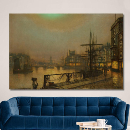 Whitby Di Notte John Atkinson Grimshaw jag82 quadro stampato su tela