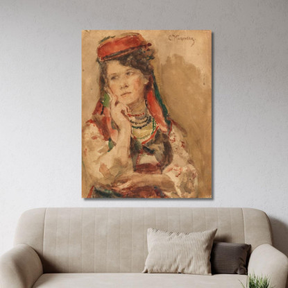 Ritratto Di Una Giovane Donna In Costume Tradizionale Konstantin Egorovich Makovsky kem11 quadro stampato su tela