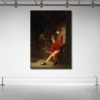 Giovane Uomo Con Pappagallo Konstantin Egorovich Makovsky kem21 quadro stampato su tela