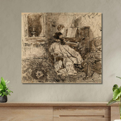 Cecilia De Madrazo Che Suona Il Pianoforte Mariano Fortuny Marsal mfm19 quadro stampato su tela