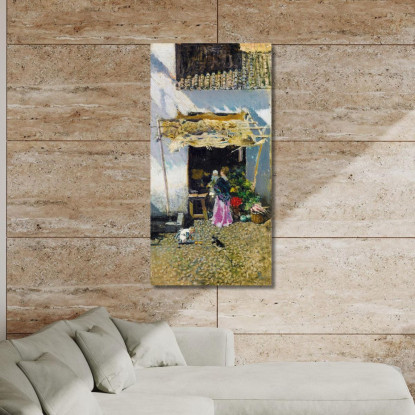 Giovane Donna Con Gonna Lilla Davanti A Una Bancarella Di Verdure Mariano Fortuny Marsal mfm26 quadro stampato su tela