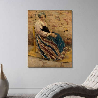 Una Vecchia Donna Con Un Gatto Max Liebermann mlb4 quadro stampato su tela